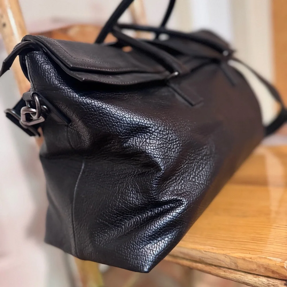 Salvatore Ferragamo Black Leather Duffel Bag